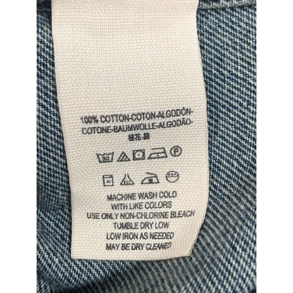 Free People Distressed Denim Body Sweater Sleeves Removable Hood Jacket Small - Picture 11 of 12